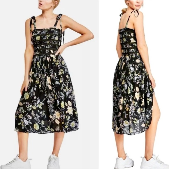 Free People Island Black Floral Midi Dress - Picture 1 of 5